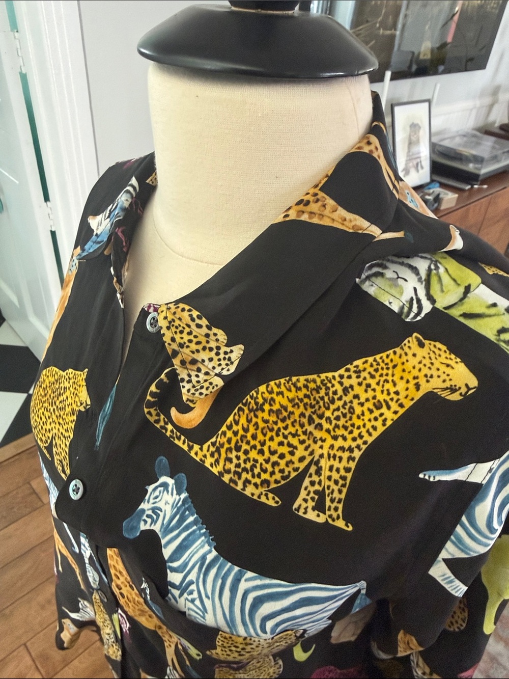 Rails Black Button-Down Shirt with Colorful Safari Animal Print